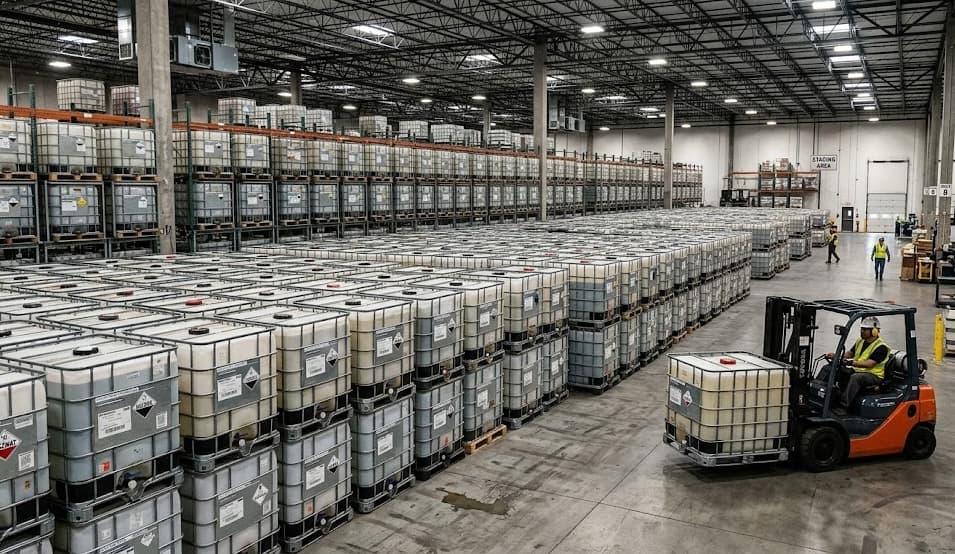 Warehouse full of IBC tanks